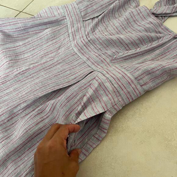 Anthropologie Nantucket Ruffled Jumpsuit Elevenses Size 8 Stripe Pink Lavender - Picture 7 of 16